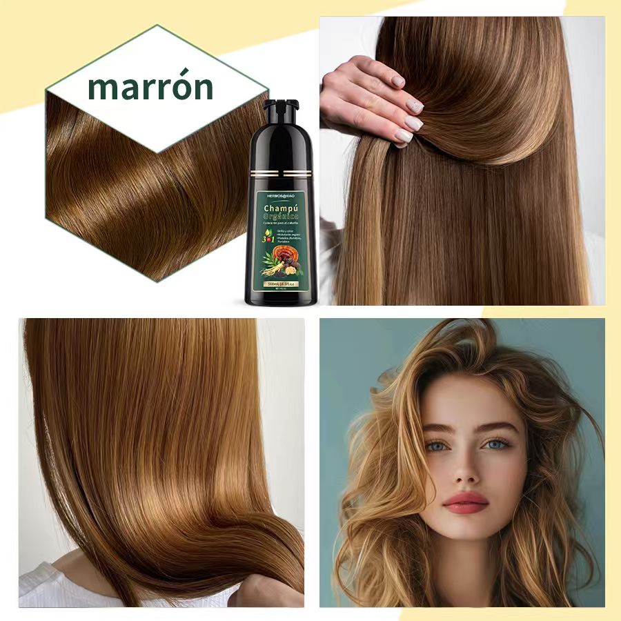 Champú Orgánico Colorante 3 en 1 HERMOSA – Cubre Canas, Aporta Color Natural y Brillo