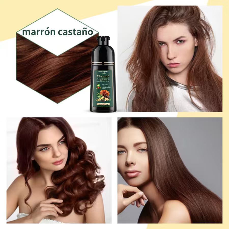 Champú Orgánico Colorante 3 en 1 HERMOSA – Cubre Canas, Aporta Color Natural y Brillo