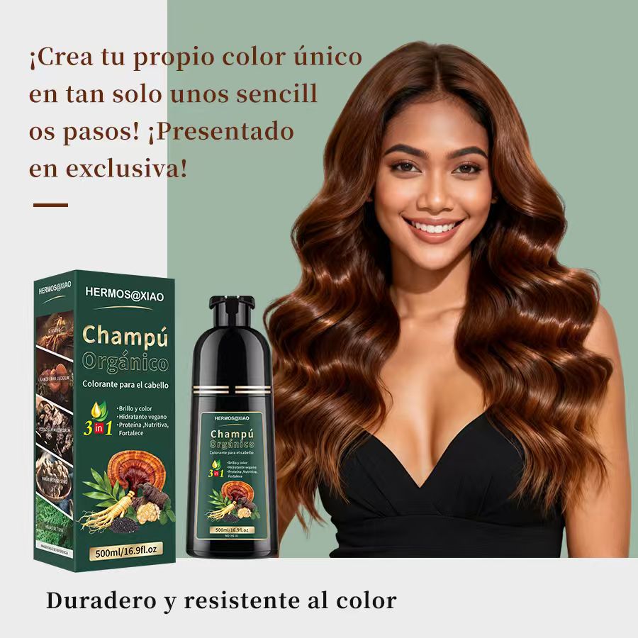 Champú Orgánico Colorante 3 en 1 HERMOSA – Cubre Canas, Aporta Color Natural y Brillo