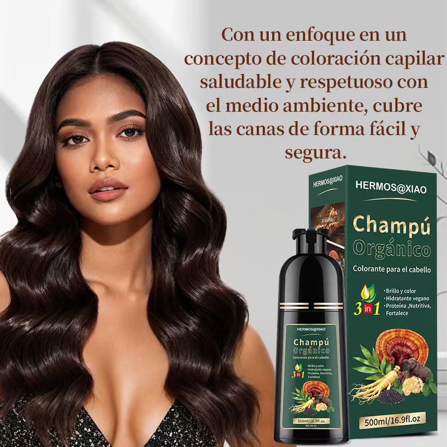 Champú Orgánico Colorante 3 en 1 HERMOSA – Cubre Canas, Aporta Color Natural y Brillo