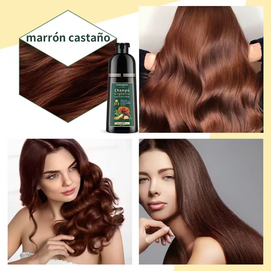 Champú Orgánico Colorante 3 en 1 HERMOSA – Cubre Canas, Aporta Color Natural y Brillo