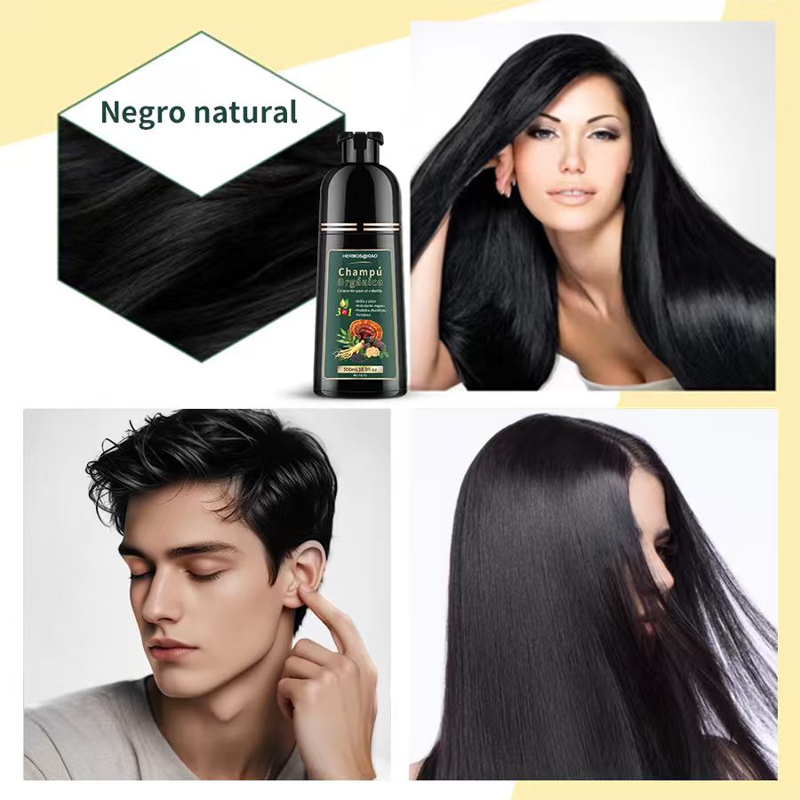 Champú Orgánico Colorante 3 en 1 HERMOSA – Cubre Canas, Aporta Color Natural y Brillo