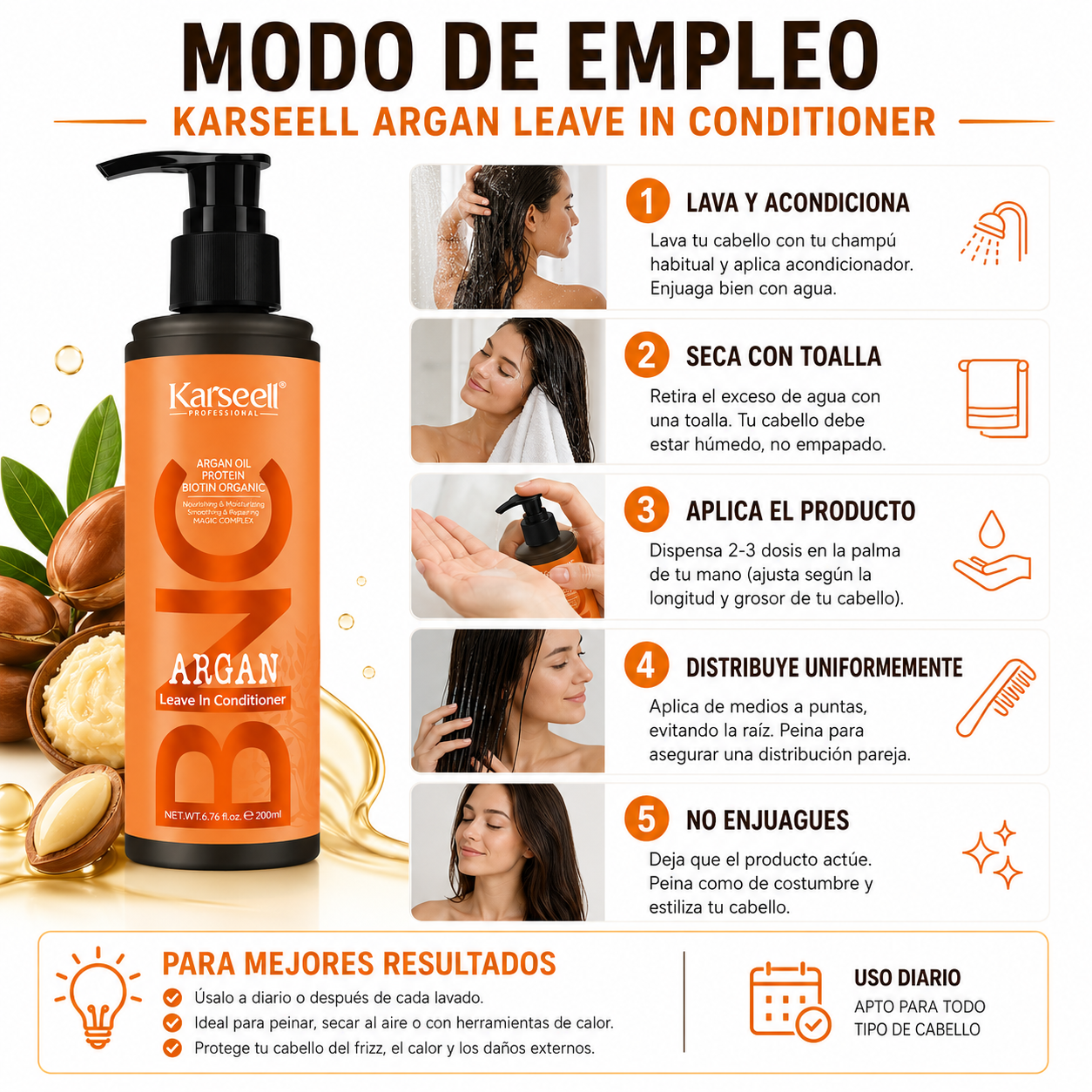 KARSEELL Acondicionador Capilar Sin Aclarado Leave In 200 ml
