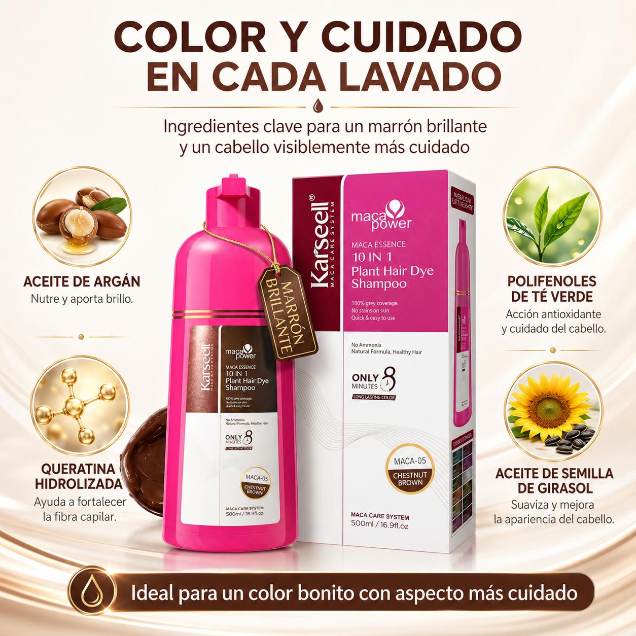 KARSEELL Champú Tinte Castaño Natural Chestnut Brown 500 ml