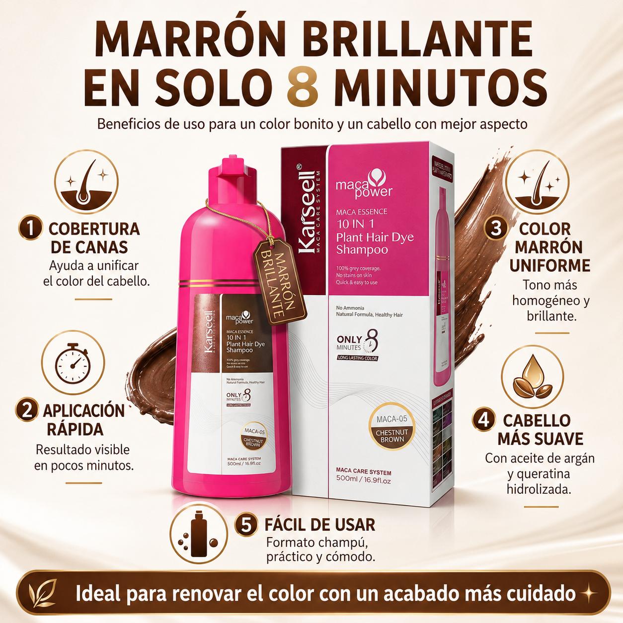 KARSEELL Champú Tinte Castaño Natural Chestnut Brown 500 ml