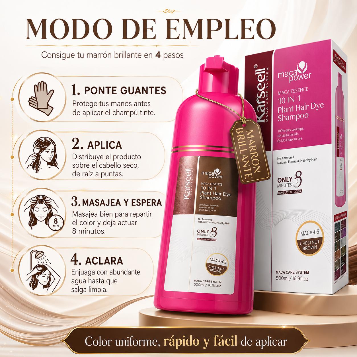 KARSEELL Champú Tinte Castaño Natural Chestnut Brown 500 ml