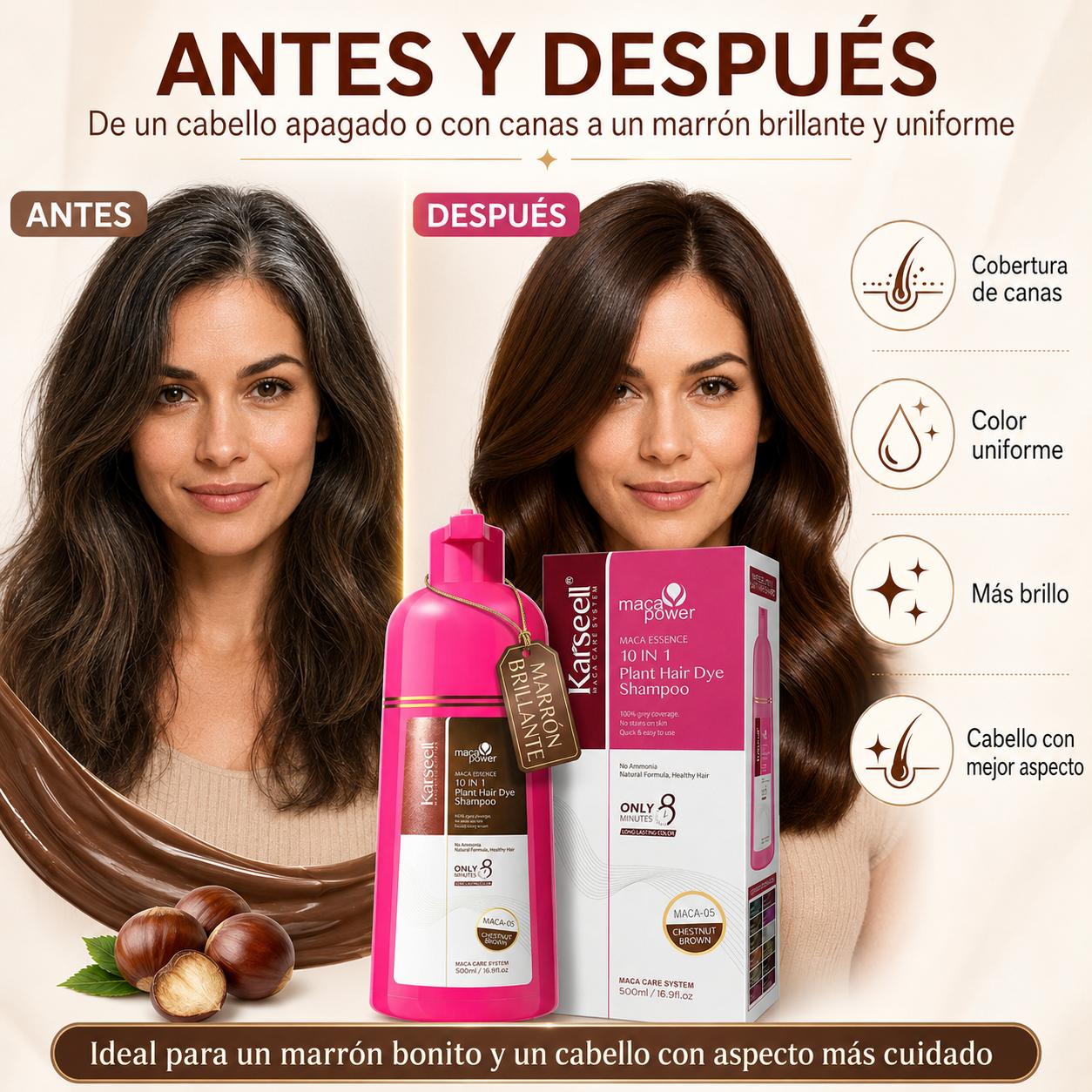 KARSEELL Champú Tinte Castaño Natural Chestnut Brown 500 ml