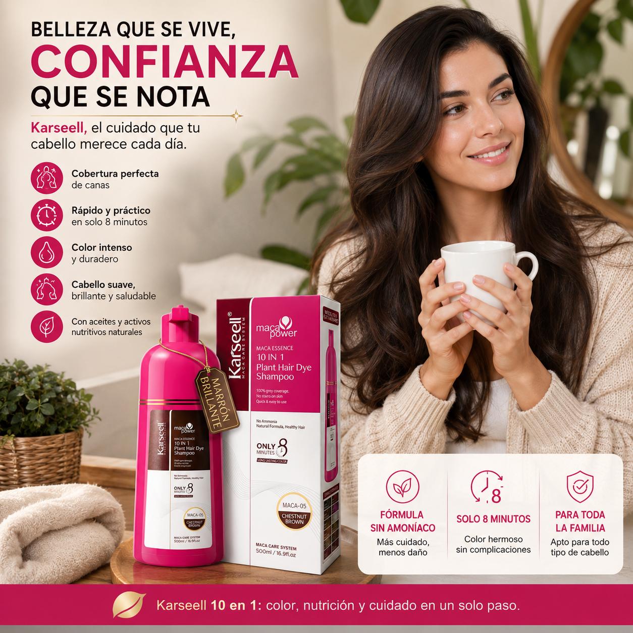 KARSEELL Champú Tinte Castaño Natural Chestnut Brown 500 ml