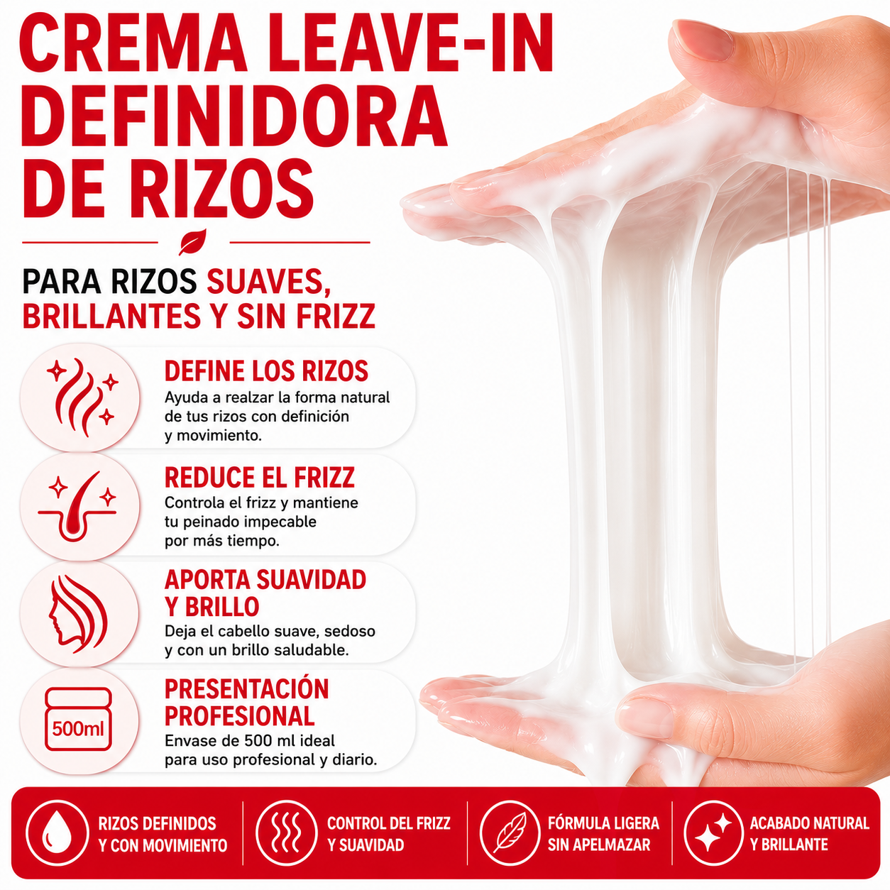 KARSEELL Crema Definidora de Rizos, Hidratante, Fijación Flexible 500 ml