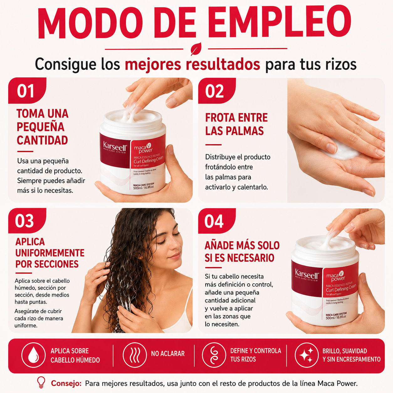 KARSEELL Crema Definidora de Rizos, Hidratante, Fijación Flexible 500 ml