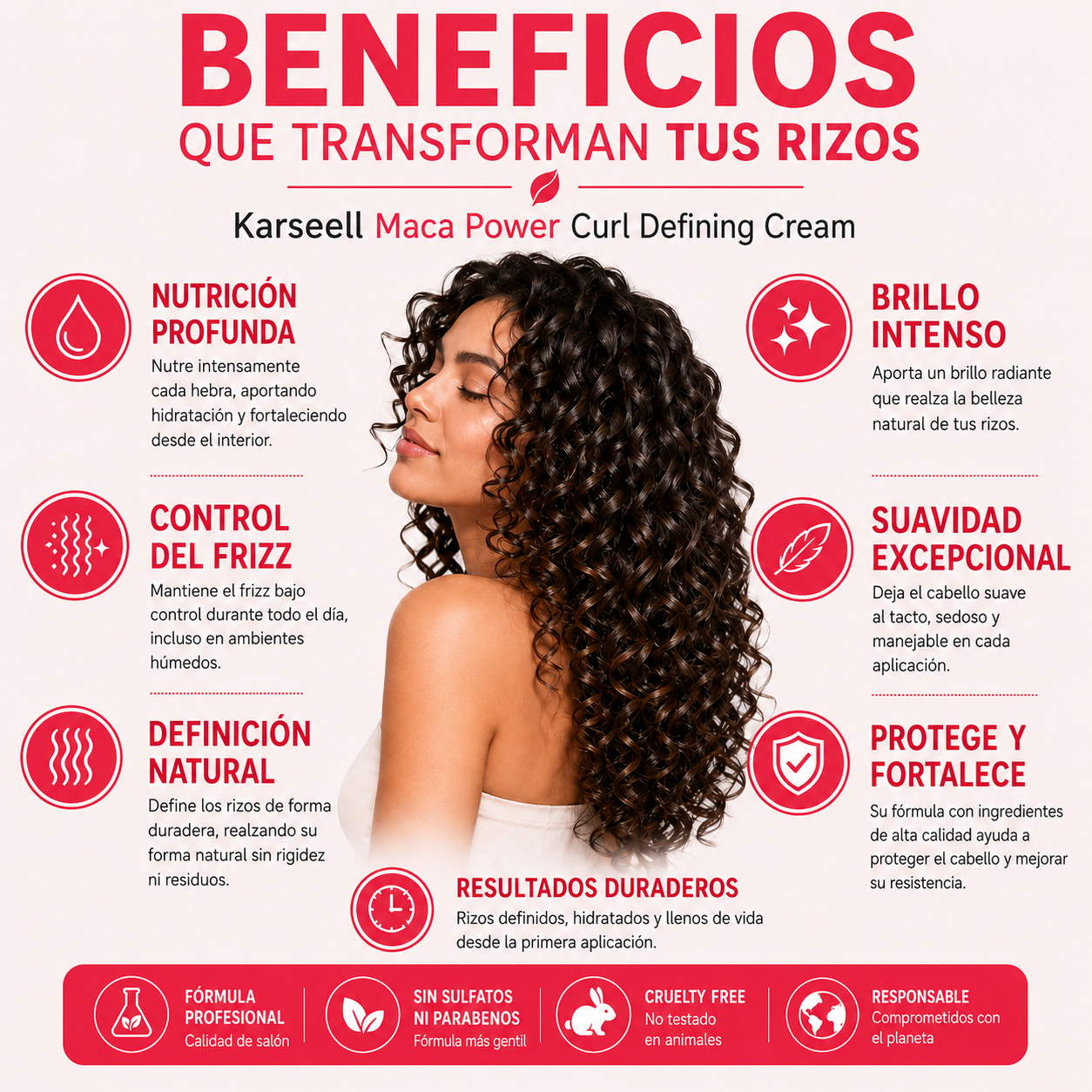 KARSEELL Crema Definidora de Rizos, Hidratante, Fijación Flexible 500 ml