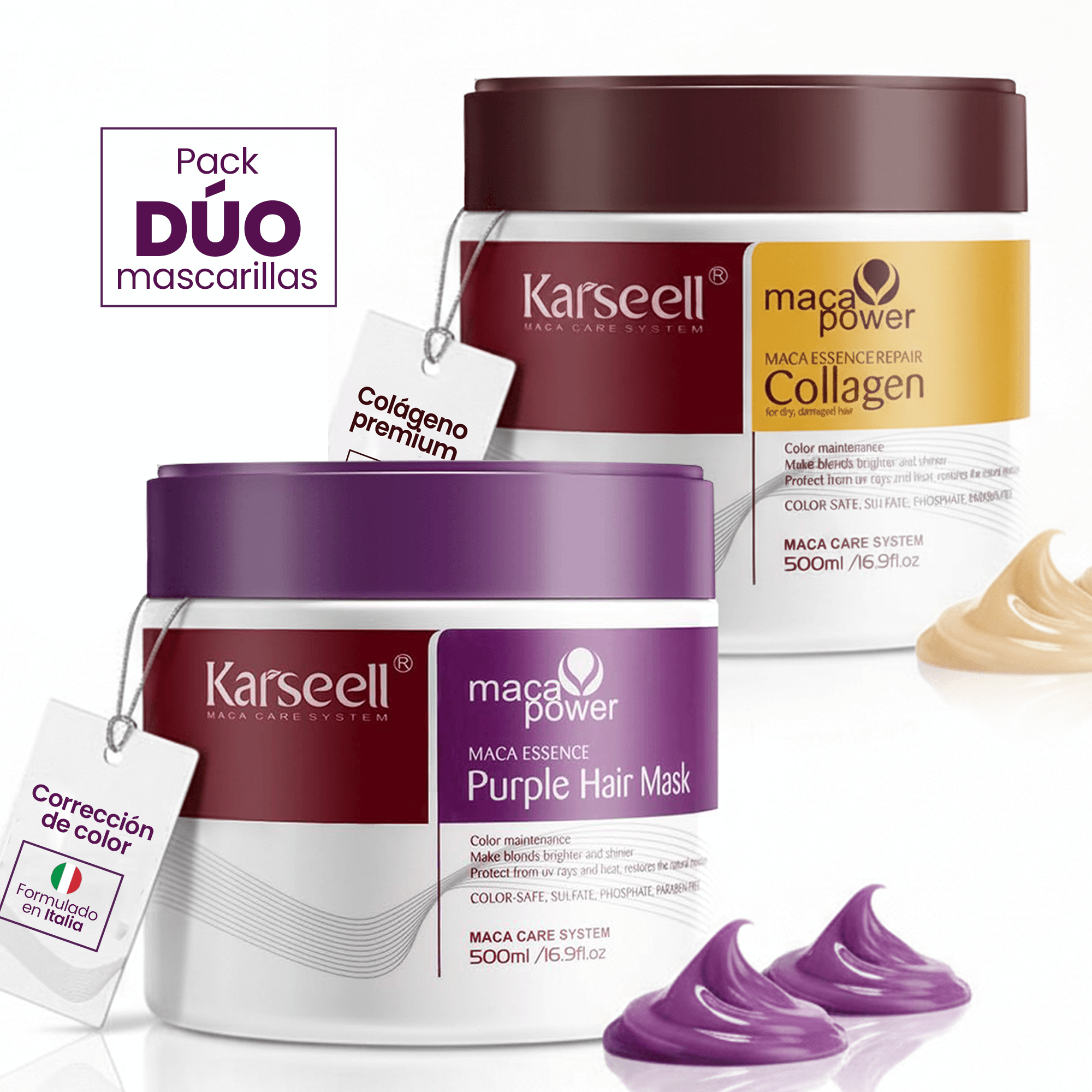 KARSEELL Pack Mascarilla Capilar de Colágeno 500 ml + Mascarilla Violeta Matizadora 500 ml