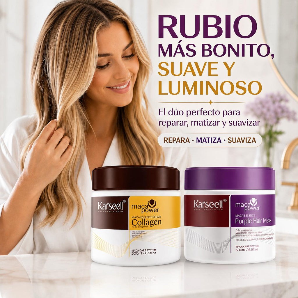 KARSEELL Pack Mascarilla Capilar de Colágeno 500 ml + Mascarilla Violeta Matizadora 500 ml