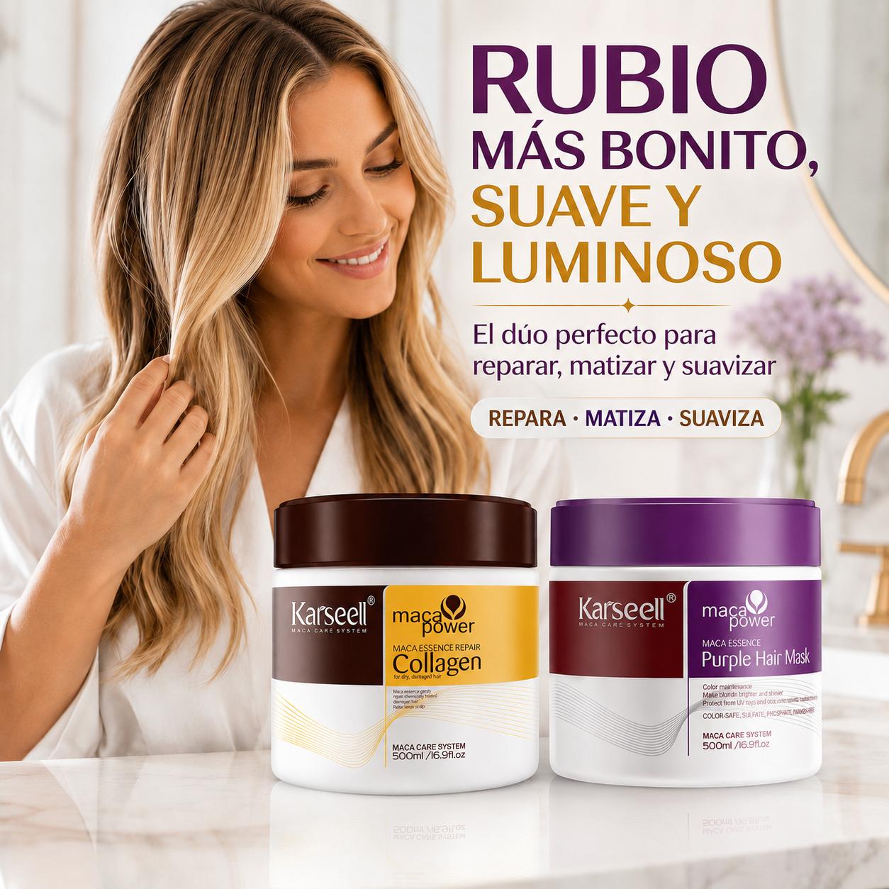 KARSEELL Pack Mascarilla Capilar de Colágeno 500 ml + Mascarilla Violeta Matizadora 500 ml