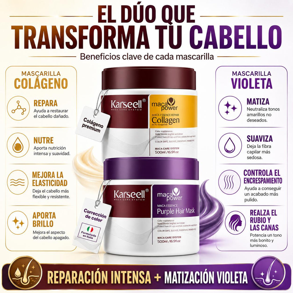 KARSEELL Pack Mascarilla Capilar de Colágeno 500 ml + Mascarilla Violeta Matizadora 500 ml