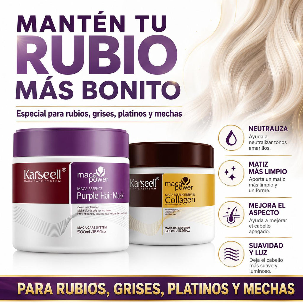 KARSEELL Pack Mascarilla Capilar de Colágeno 500 ml + Mascarilla Violeta Matizadora 500 ml