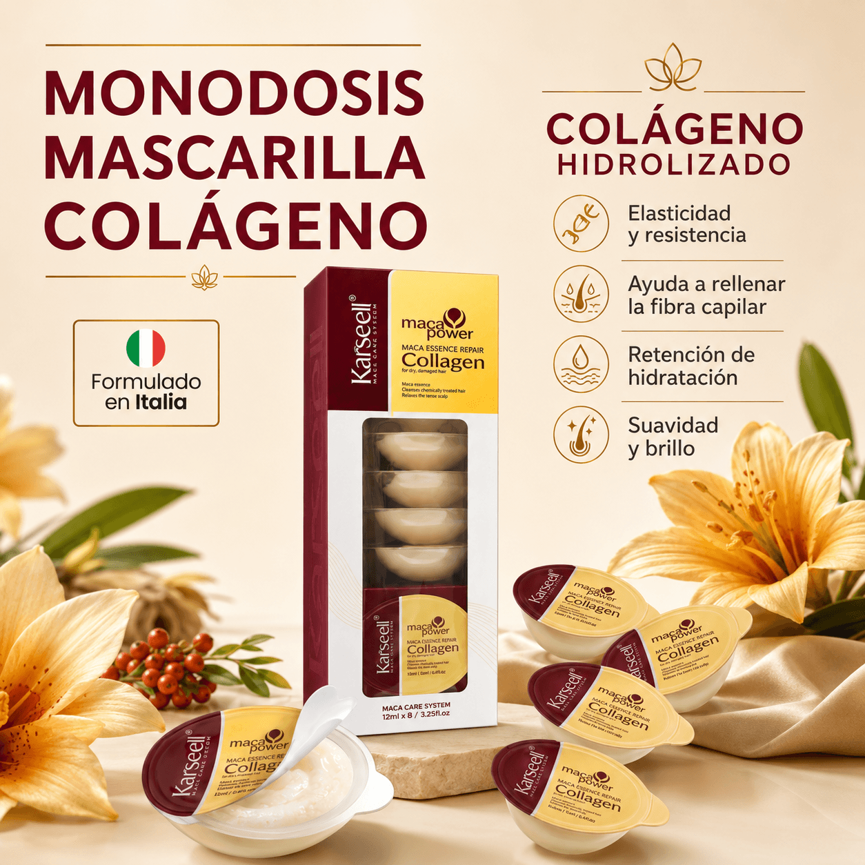 KARSEELL Mascarilla Capilar de Colágeno Monodosis 8X12 ml