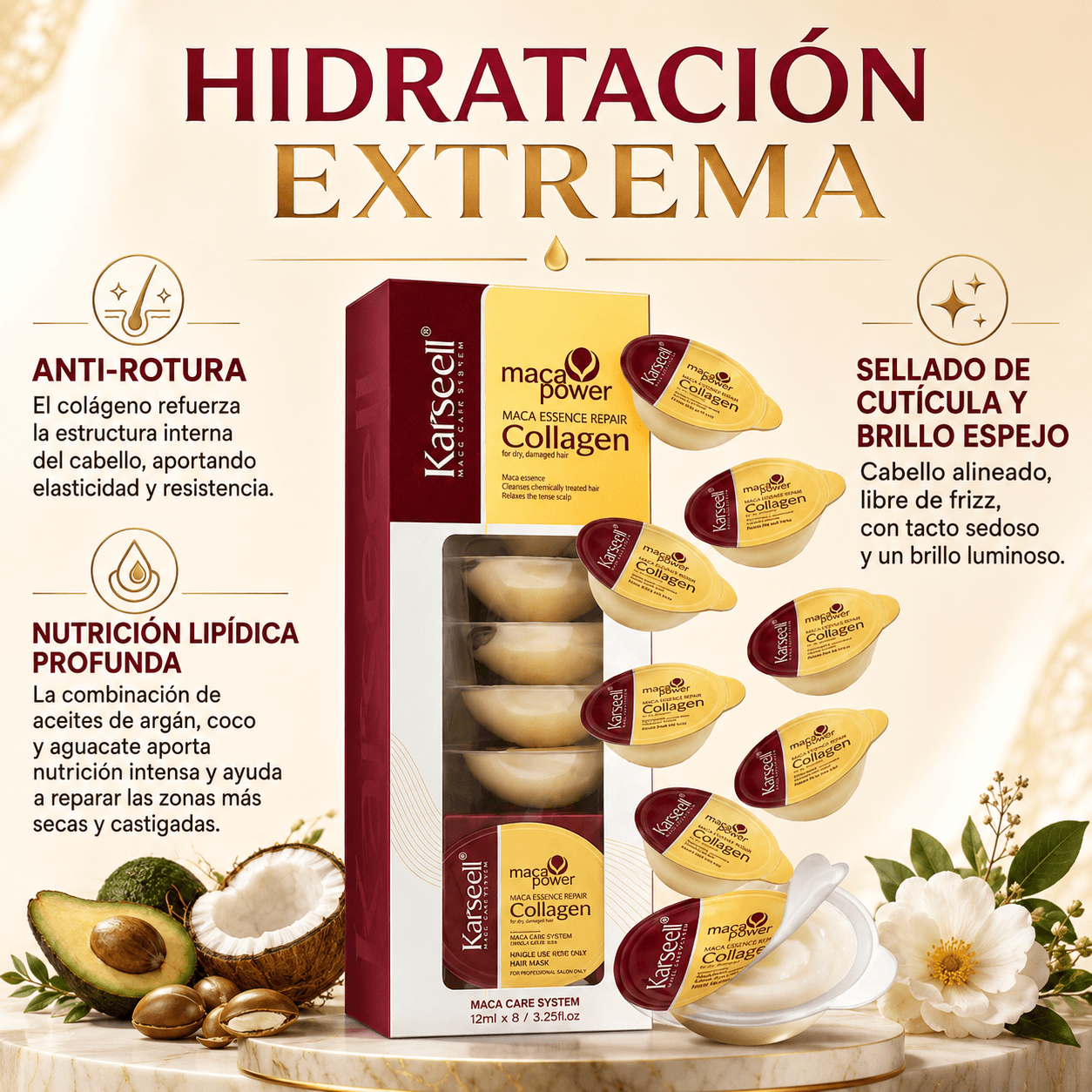 KARSEELL Mascarilla Capilar de Colágeno Monodosis 8X12 ml