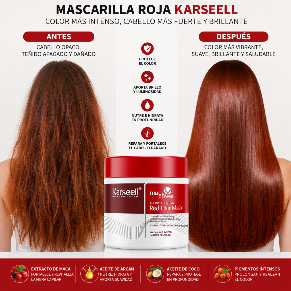 KARSEELL Mascarilla Capilar Pigmentante Roja 500 ml