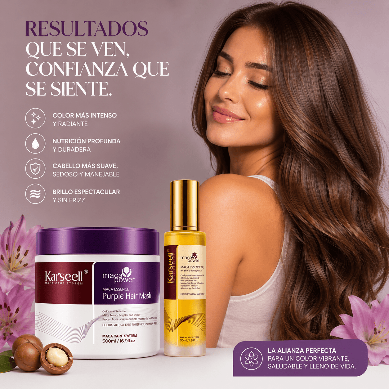 KARSEELL Pack Mascarilla Capilar Violeta Matizadora 500 ml + Sérum de Aceite de Argán 50 ml