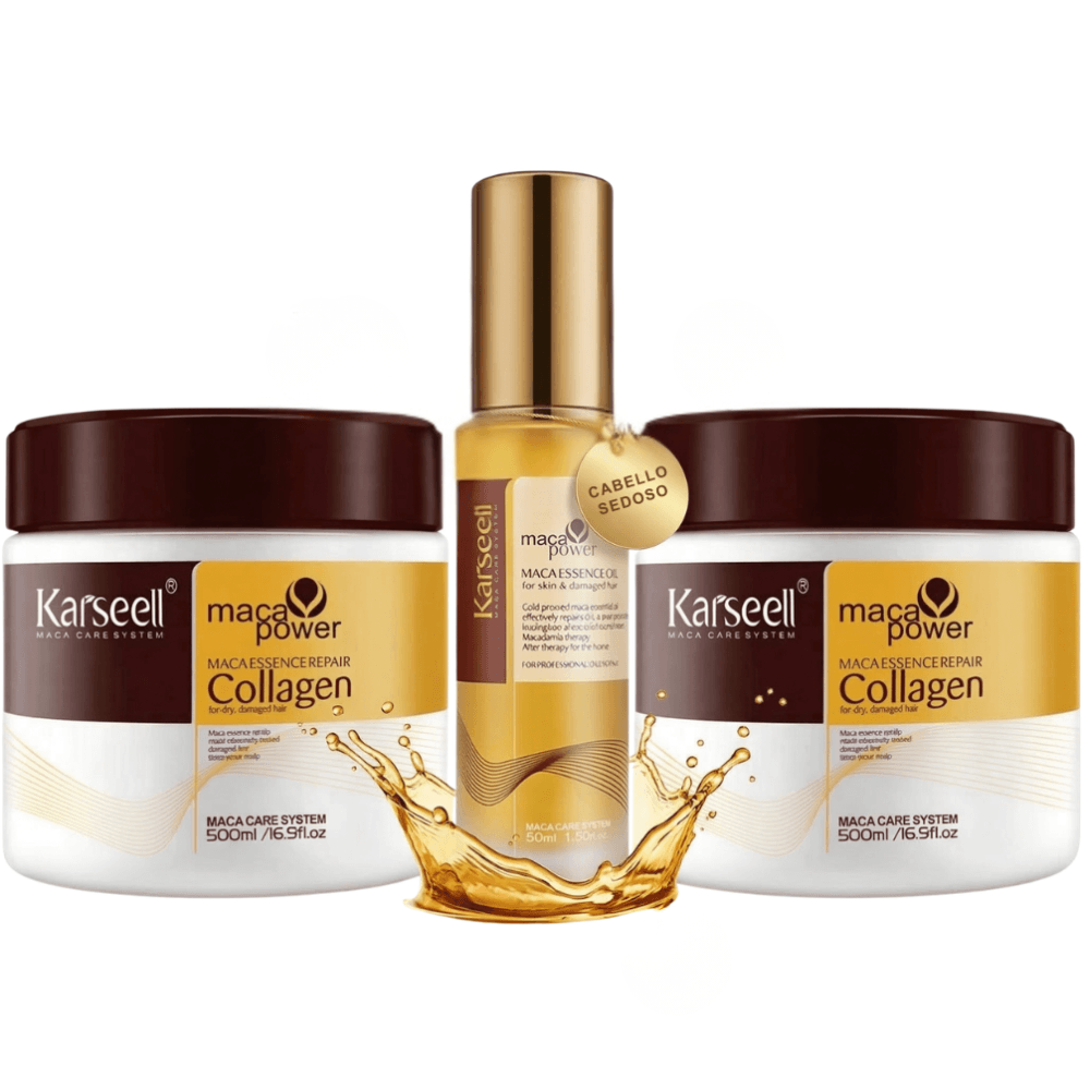 KARSEELL Pack de 3 - 2 Mascarilla Capilar Profesional de Colágeno 500 ml + 1 Sérum de Aceite de Argán 50 ml
