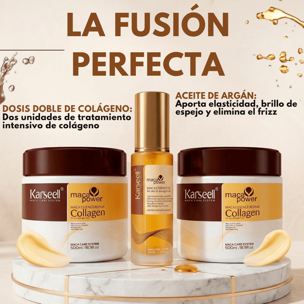 KARSEELL Pack de 3 - 2 Mascarilla Capilar Profesional de Colágeno 500 ml + 1 Sérum de Aceite de Argán 50 ml