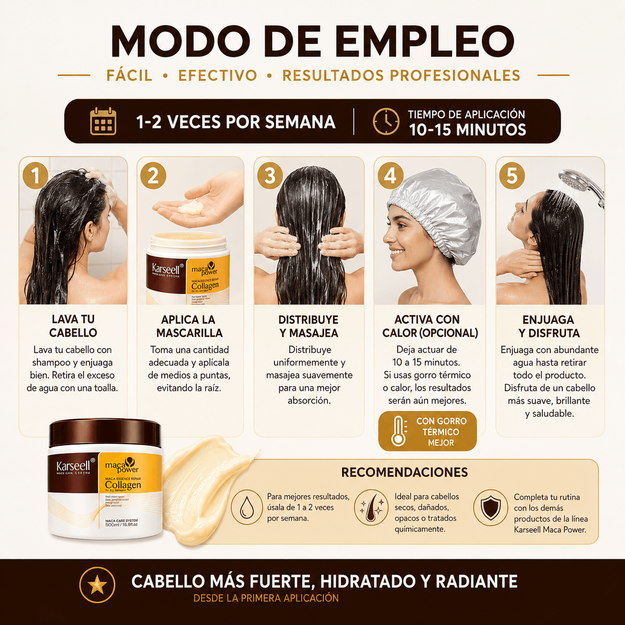 KARSEELL Pack de 3 - 2 Mascarilla Capilar Profesional de Colágeno 500 ml + 1 Sérum de Aceite de Argán 50 ml