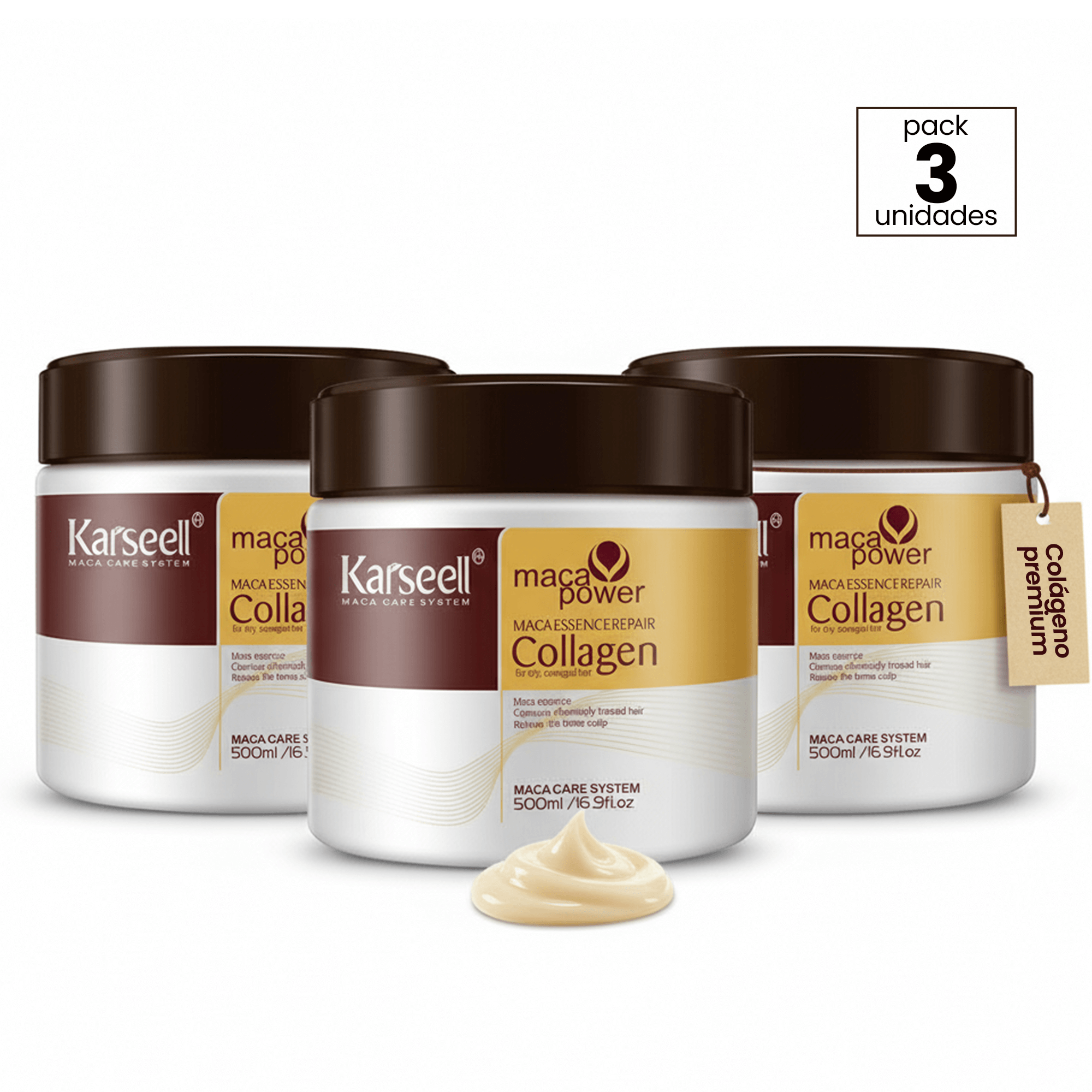 KARSEELL Pack de 3 - Mascarilla Capilar Profesional de Colágeno 3x500 ml