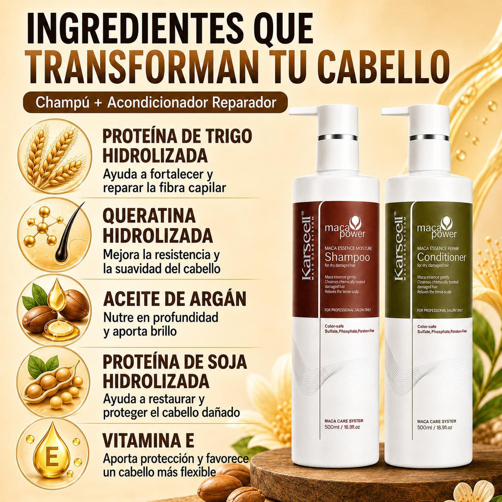 KARSEELL Pack Champú Hidratante Maca 500 ml + Acondicionador Reparador Maca 500 ml