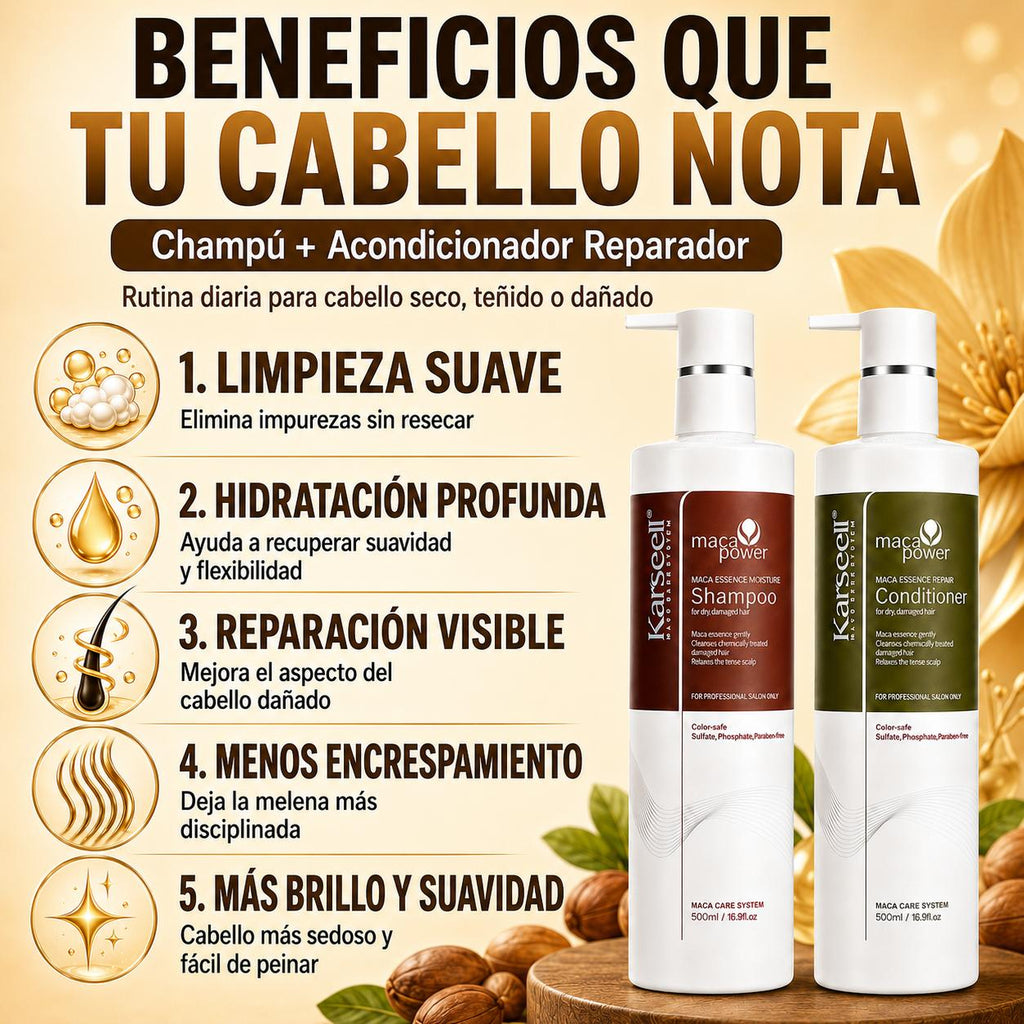 KARSEELL Pack Champú Hidratante Maca 500 ml + Acondicionador Reparador Maca 500 ml