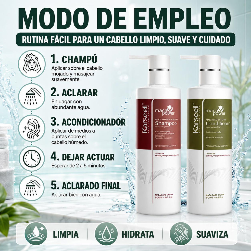 KARSEELL Pack Champú Hidratante Maca 500 ml + Acondicionador Reparador Maca 500 ml