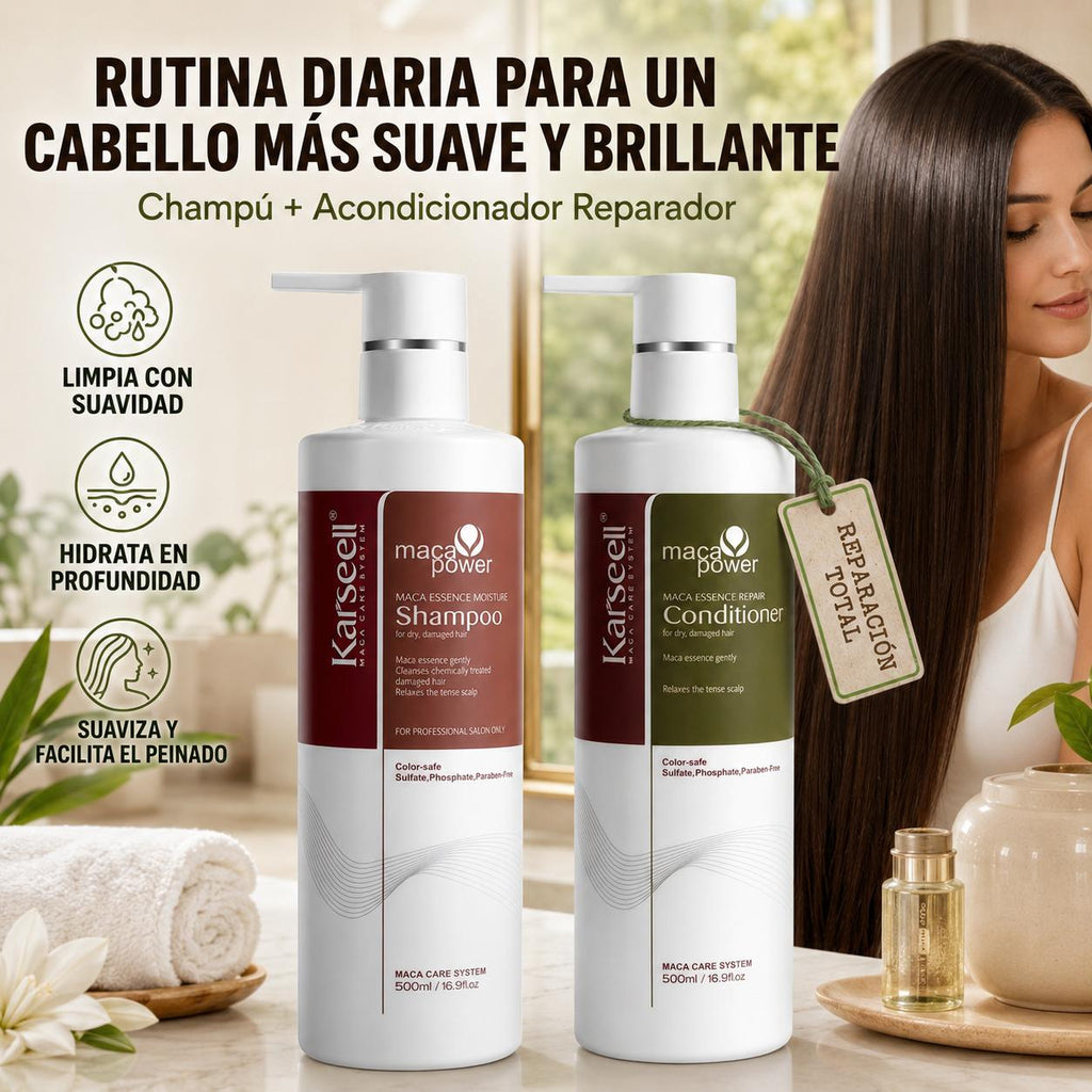 KARSEELL Pack Champú Hidratante Maca 500 ml + Acondicionador Reparador Maca 500 ml