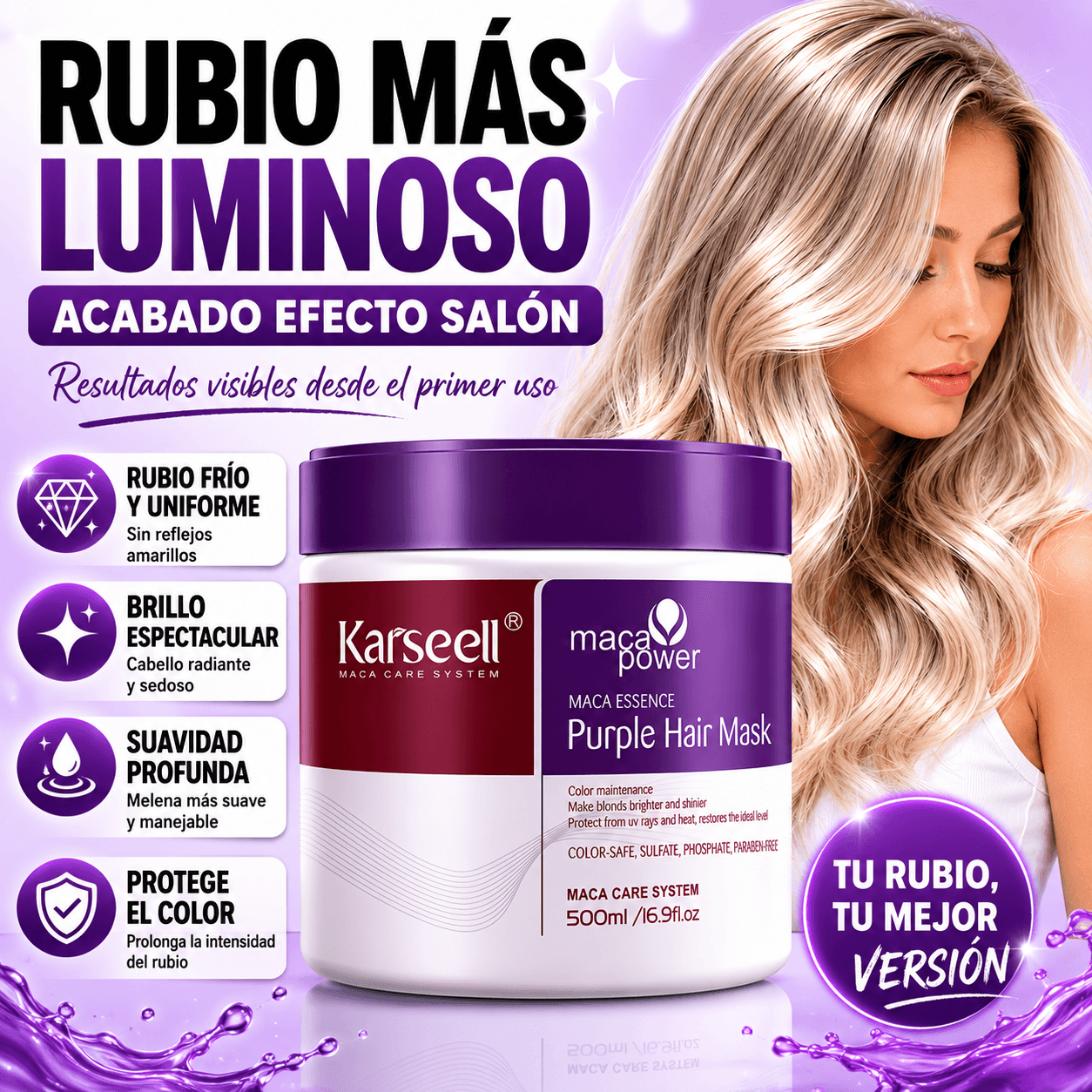 KARSEELL Pack Mascarilla Violeta Profesional Matizadora 500 ml + Champú Violeta 500 ml