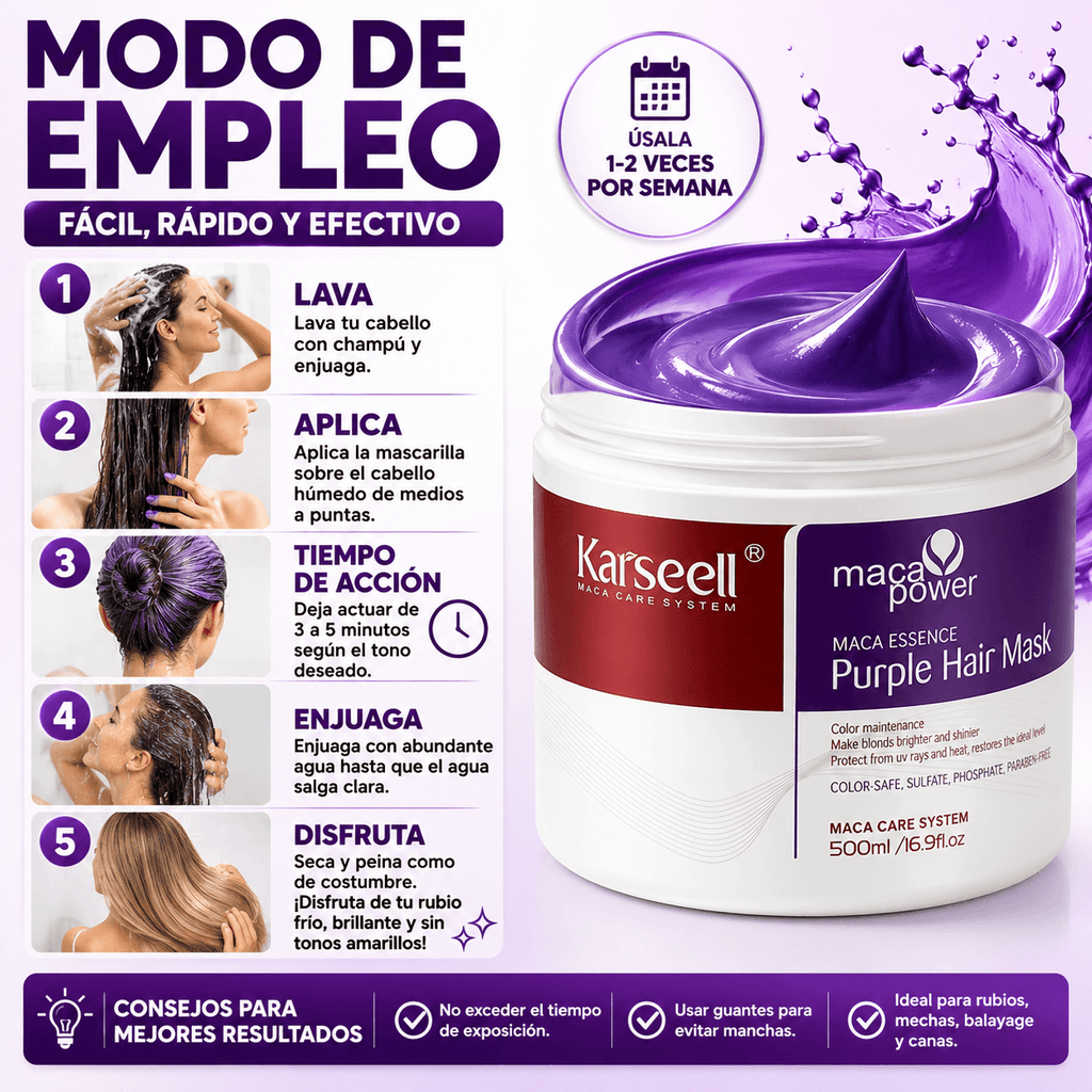 KARSEELL Pack Mascarilla Violeta Profesional Matizadora 500 ml + Champú Violeta 500 ml