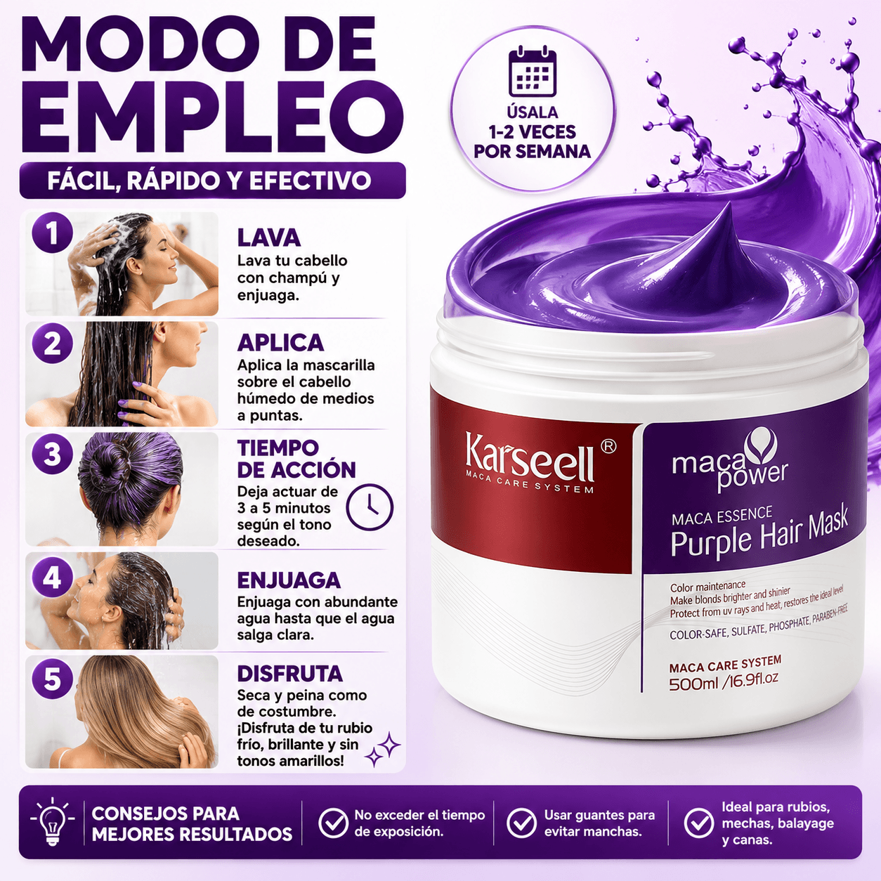 KARSEELL Pack Mascarilla Violeta Profesional Matizadora 500 ml + Champú Violeta 500 ml