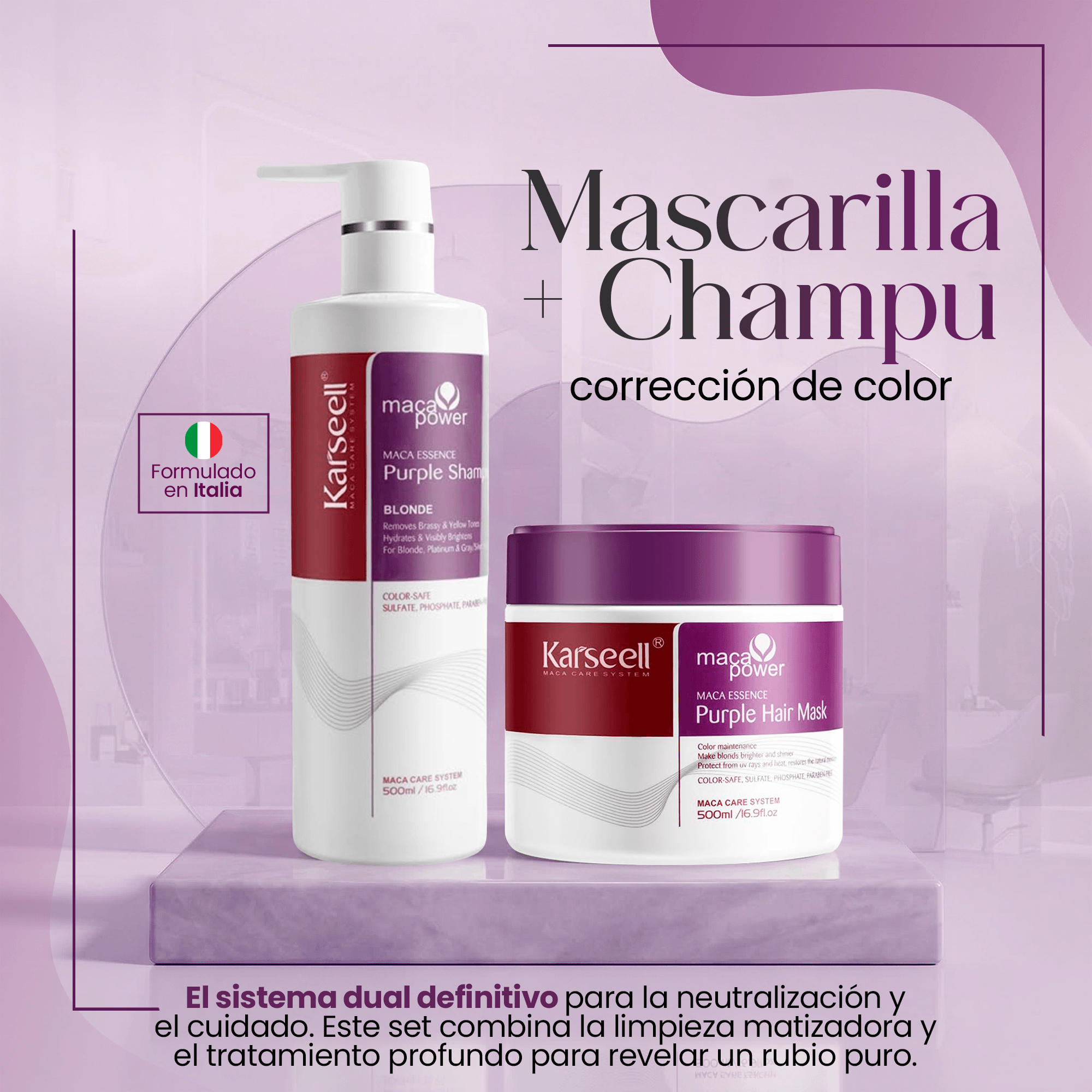 KARSEELL Pack Mascarilla Violeta Profesional Matizadora 500 ml + Champú Violeta 500 ml