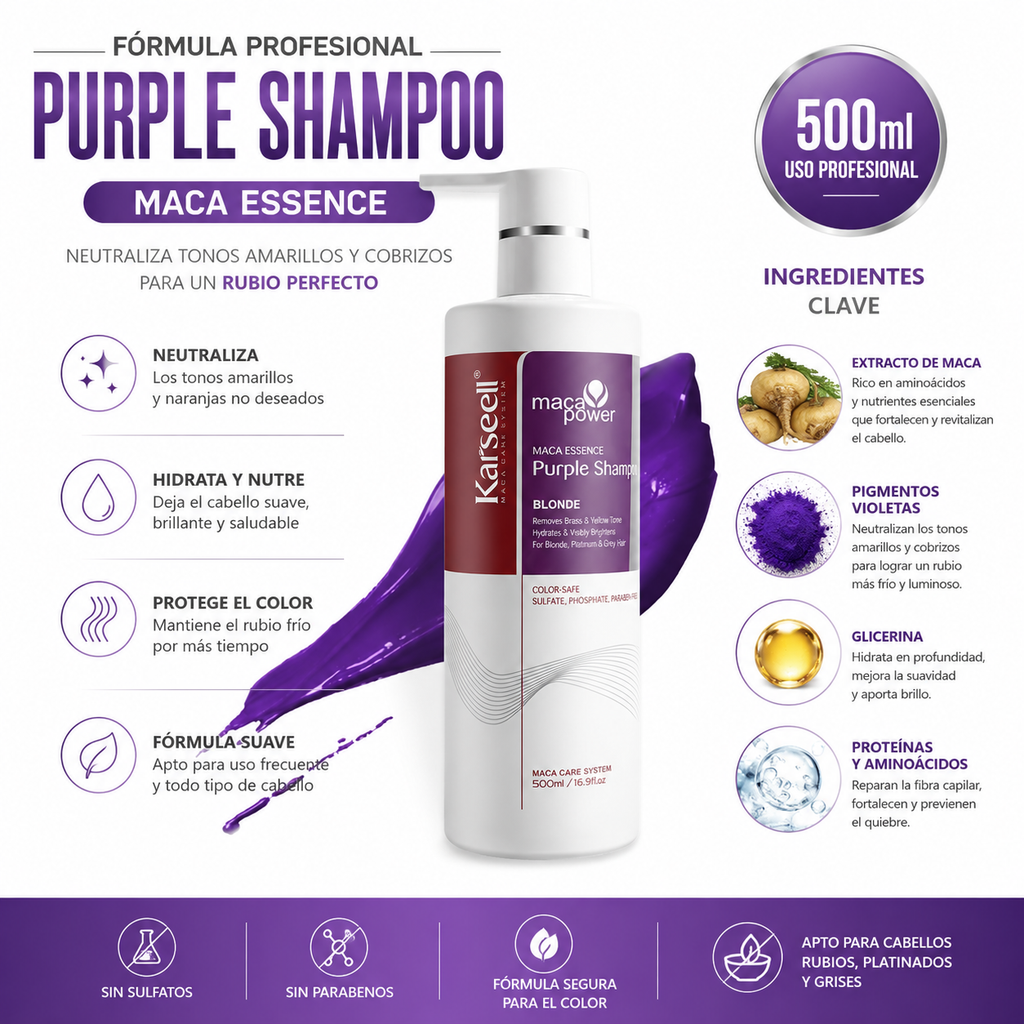 KARSEELL Pack Mascarilla Violeta Profesional Matizadora 500 ml + Champú Violeta 500 ml