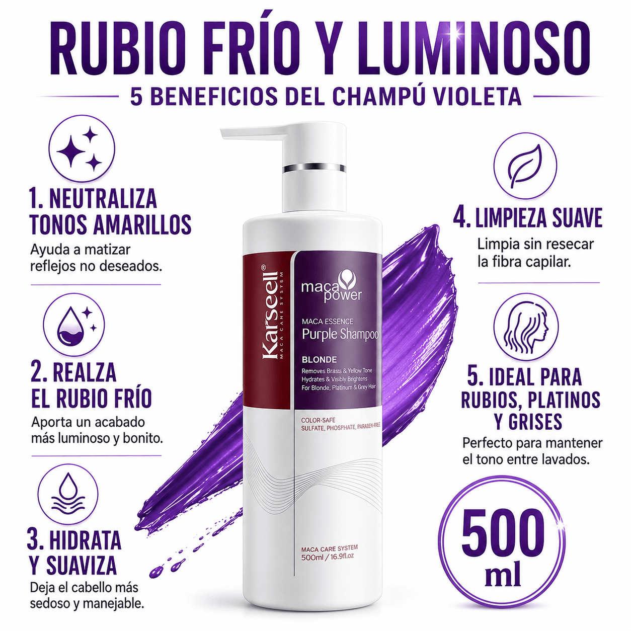 KARSEELL Pack Mascarilla Violeta Profesional Matizadora 500 ml + Champú Violeta 500 ml