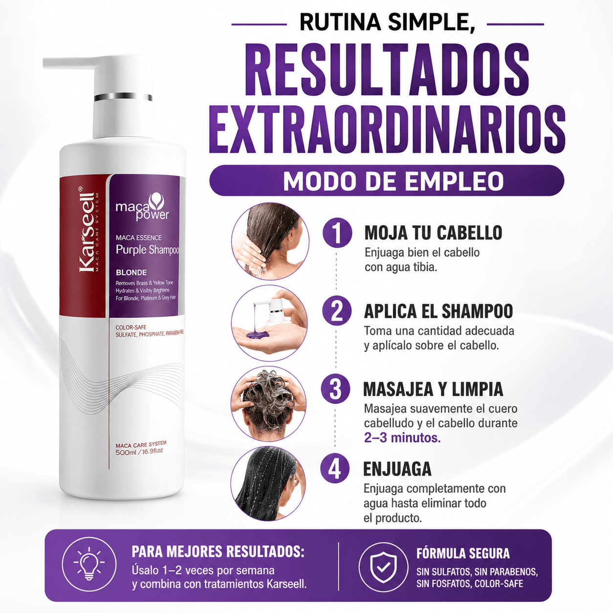 KARSEELL Pack Mascarilla Violeta Profesional Matizadora 500 ml + Champú Violeta 500 ml