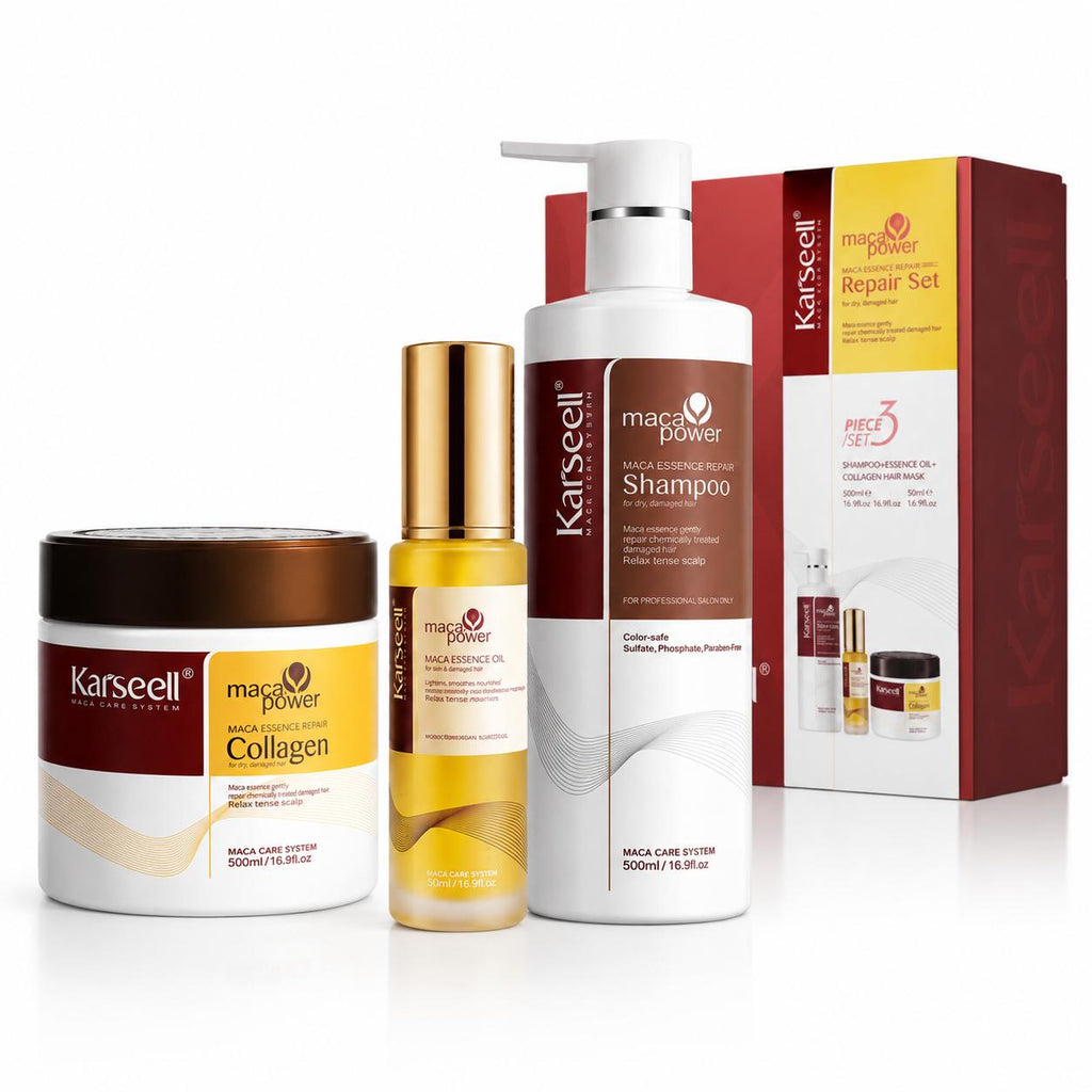 KARSEELL Pack Reparación Capilar: Mascarilla 500 ml + Champú 500 ml + Sérum de Argán 50 ml