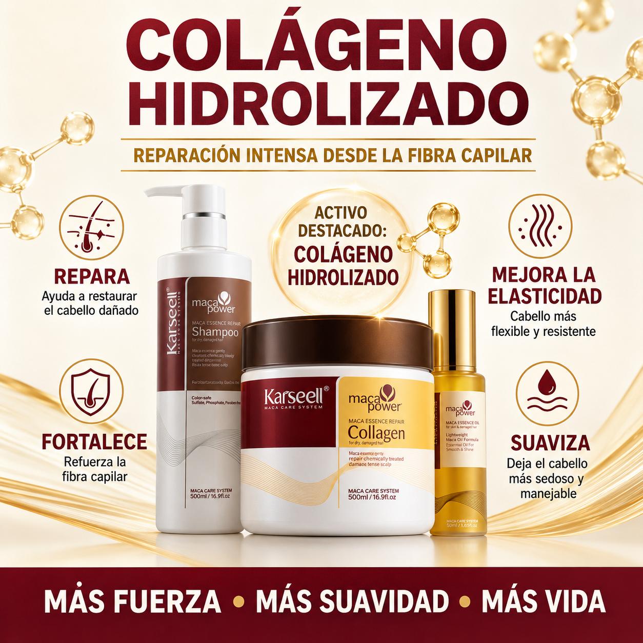 KARSEELL Pack Reparación Capilar: Mascarilla 500 ml + Champú 500 ml + Sérum de Argán 50 ml