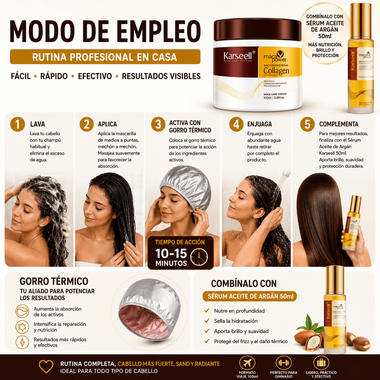 KARSEELL Pack Reparación Capilar Mascarilla de Colágeno 100 ml + Sérum de Aceite de Argán 50 ml