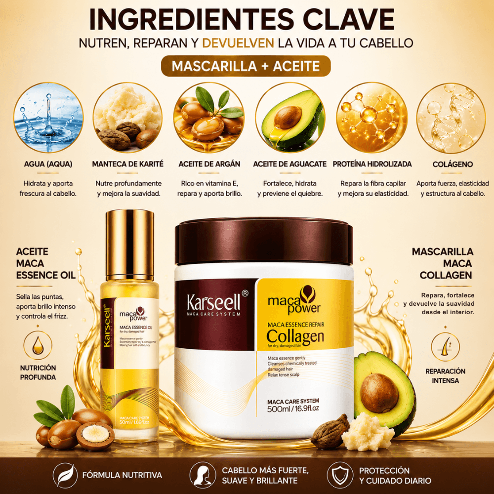 KARSEELL Pack Reparación Mascarilla Capilar de Colágeno 500 ml + Sérum de Aceite de Argán 50 ml