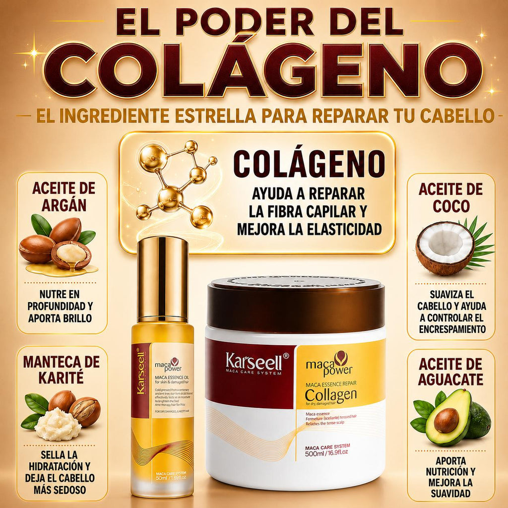 KARSEELL Pack Reparación Mascarilla Capilar de Colágeno 500 ml + Sérum de Aceite de Argán 50 ml