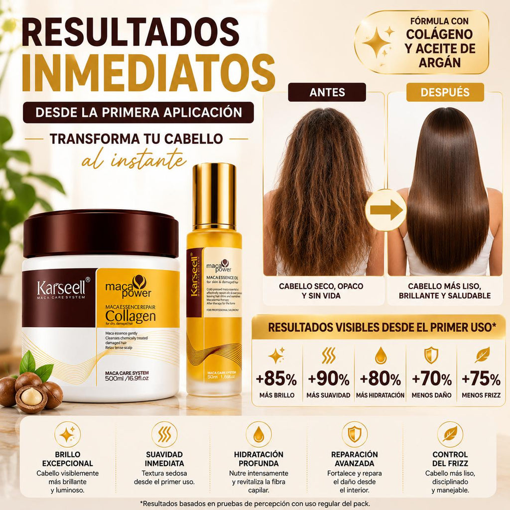 KARSEELL Pack Reparación Mascarilla Capilar de Colágeno 500 ml + Sérum de Aceite de Argán 50 ml