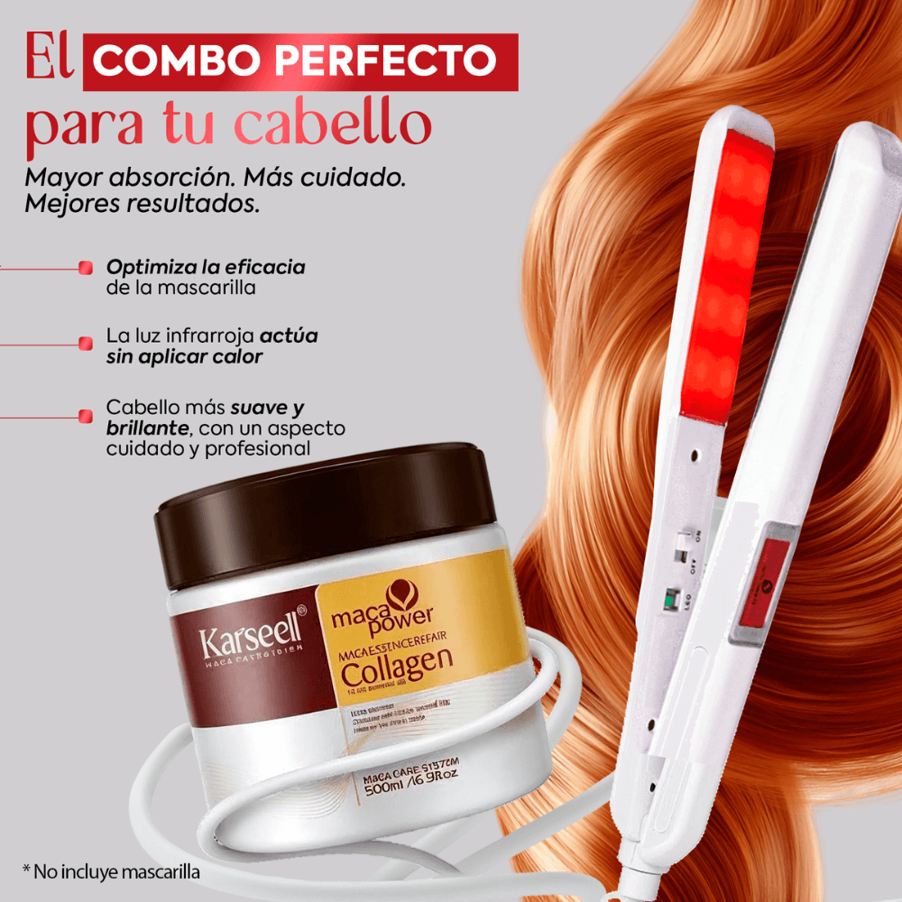 Plancha Ultrasónica de Infrarrojos Iron Repair para Tratamiento Reconstructor Capilar ( No incluye la mascarilla de colágeno )